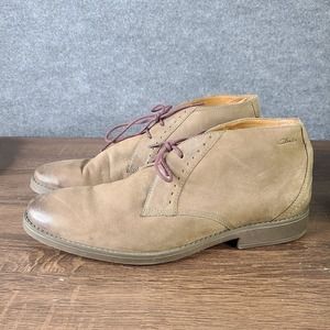 Clarks Leather Derby Oxford Saddle Shoes Ortholite Comfort Taupe Brown Mens 12 M